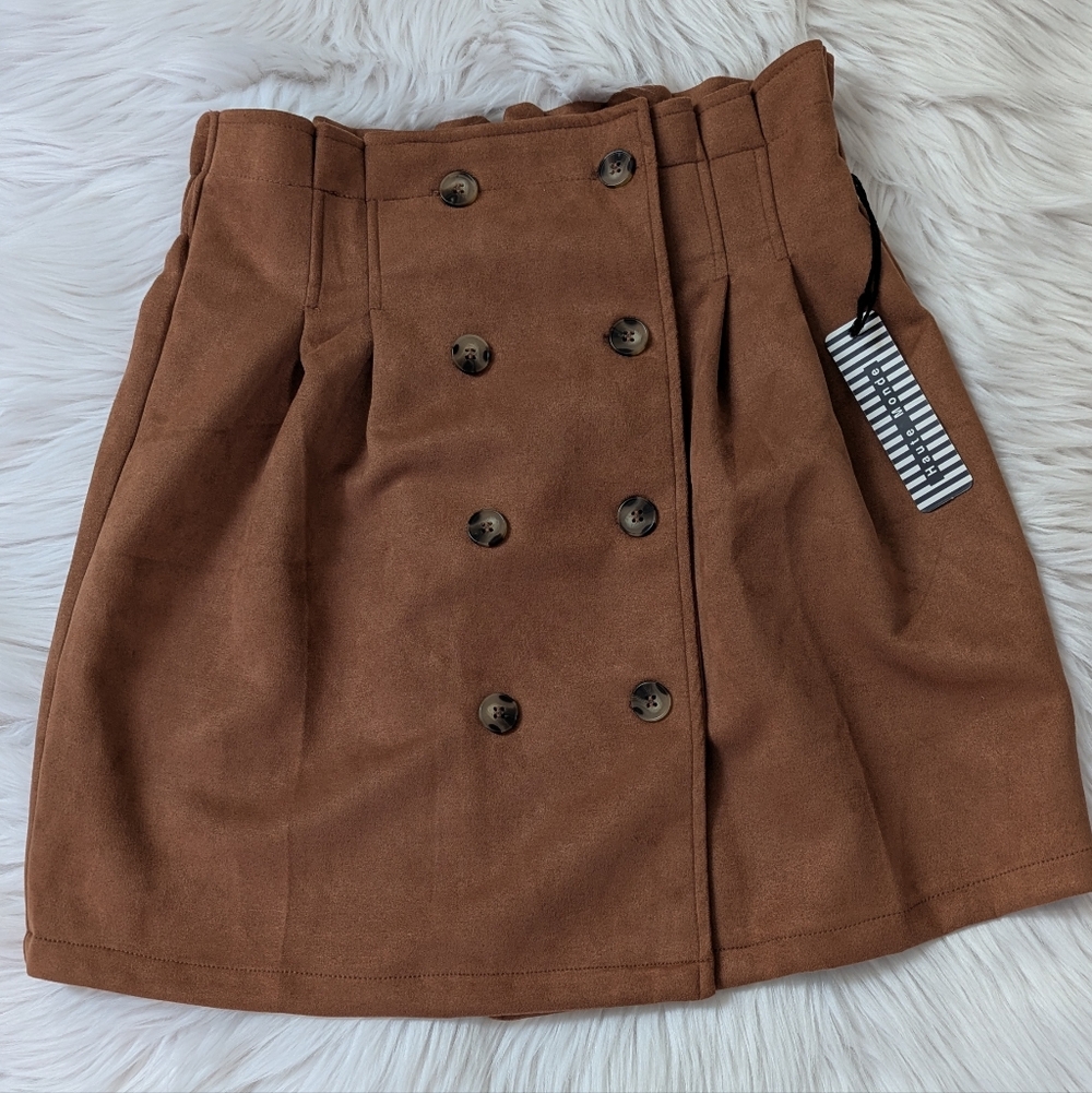 Haute Monde Brown A-Line Skirt with Button Detail New